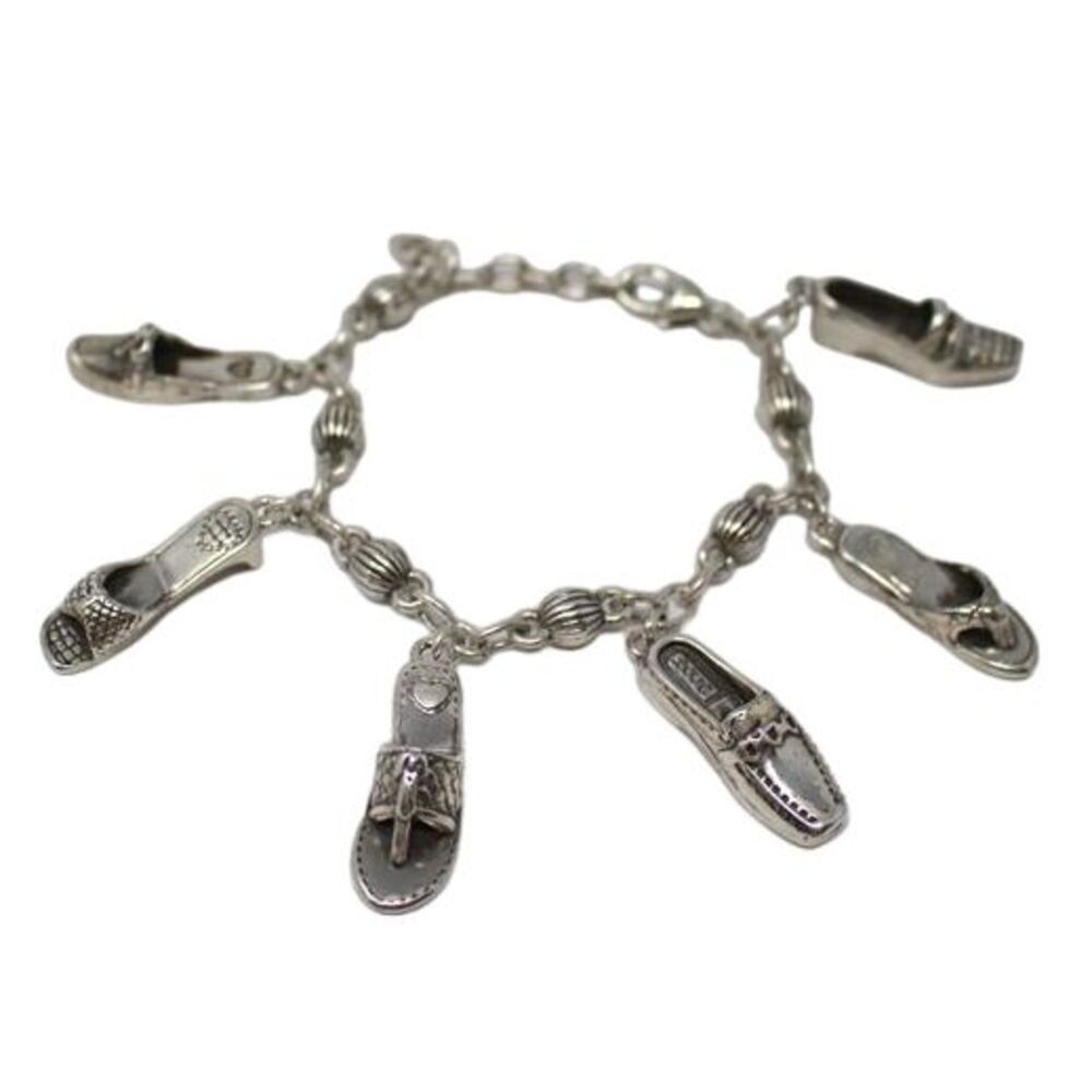 Brighton Retired Sterling Silver Plated Six Shoe Charm‎ Bracelet